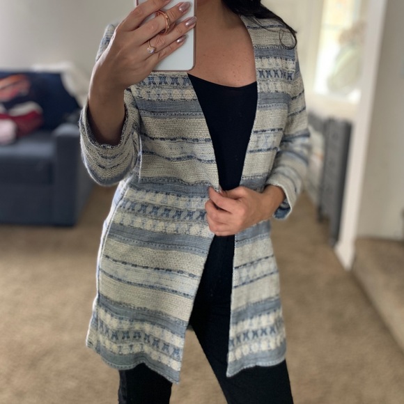 H&M Blue and White Open Front Boho Jacket - Picture 2 of 6